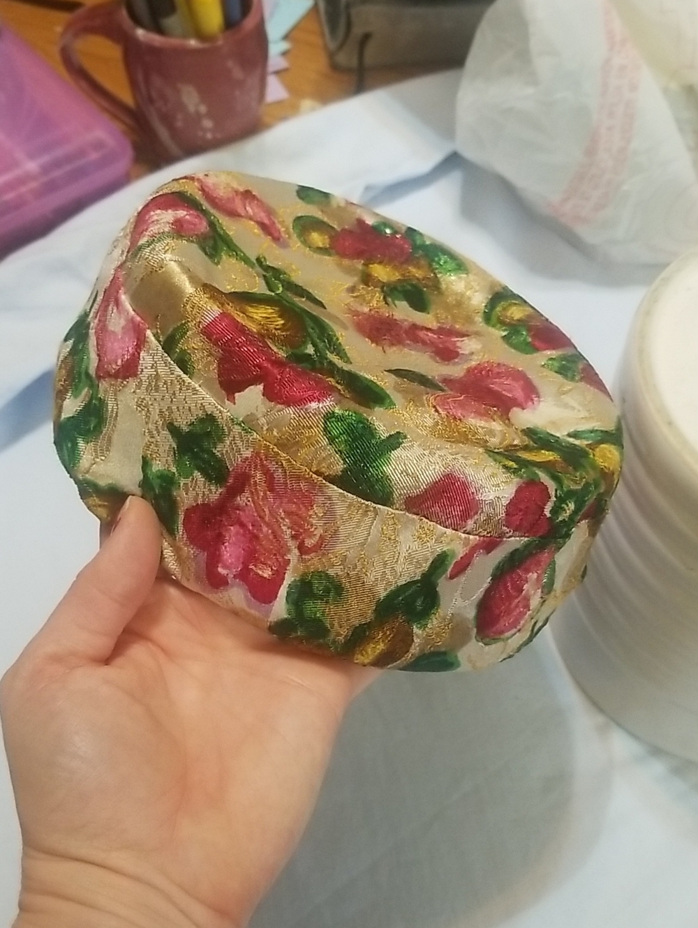 Vintage Floral Silk Pillbox Hat